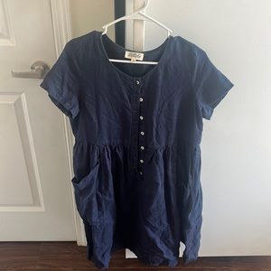 Navy button down midi dress with pockets